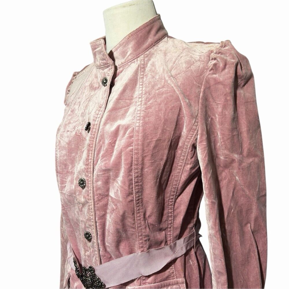 Gianni Bini Pink Crushed Velvet Blazer Jacket Size 8 Victorian Belted Y2K - Picture 4 of 14